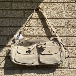 Taupe Double Pocket Small Leather Bag